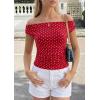 image:imagePRETTYGARDEN Womens Off The Shoulder Tops 2026 Summer Y2K Clothes Going Out Shirts Ruched Tank Top Date Night OutfitsPolka Dot Red White
