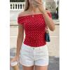 image:imagePRETTYGARDEN Womens Off The Shoulder Tops 2026 Summer Y2K Clothes Going Out Shirts Ruched Tank Top Date Night OutfitsPolka Dot Red White