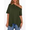 image:imagePRETTYGARDEN Womens Off the Shoulder Summer Tops Short Sleeve Tunic Blouse 2026 Casual Spring Asymmetrical Oversized TshirtsArmy Green
