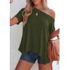 image:imagePRETTYGARDEN Womens Off the Shoulder Summer Tops Short Sleeve Tunic Blouse 2026 Casual Spring Asymmetrical Oversized TshirtsArmy Green