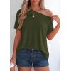 image:imagePRETTYGARDEN Womens Off the Shoulder Summer Tops Short Sleeve Tunic Blouse 2026 Casual Spring Asymmetrical Oversized TshirtsArmy Green