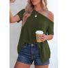 image:imagePRETTYGARDEN Womens Off the Shoulder Summer Tops Short Sleeve Tunic Blouse 2026 Casual Spring Asymmetrical Oversized TshirtsArmy Green