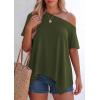image:imagePRETTYGARDEN Womens Off the Shoulder Summer Tops Short Sleeve Tunic Blouse 2026 Casual Spring Asymmetrical Oversized TshirtsArmy Green