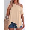 image:imagePRETTYGARDEN Womens Off the Shoulder Summer Tops Short Sleeve Tunic Blouse 2026 Casual Spring Asymmetrical Oversized TshirtsBeige