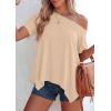 image:imagePRETTYGARDEN Womens Off the Shoulder Summer Tops Short Sleeve Tunic Blouse 2026 Casual Spring Asymmetrical Oversized TshirtsBeige