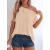 image:imagePRETTYGARDEN Womens Off the Shoulder Summer Tops Short Sleeve Tunic Blouse 2026 Casual Spring Asymmetrical Oversized TshirtsBeige