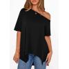 image:imagePRETTYGARDEN Womens Off the Shoulder Summer Tops Short Sleeve Tunic Blouse 2026 Casual Spring Asymmetrical Oversized TshirtsBlack