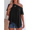 image:imagePRETTYGARDEN Womens Off the Shoulder Summer Tops Short Sleeve Tunic Blouse 2026 Casual Spring Asymmetrical Oversized TshirtsBlack