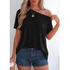 image:imagePRETTYGARDEN Womens Off the Shoulder Summer Tops Short Sleeve Tunic Blouse 2026 Casual Spring Asymmetrical Oversized TshirtsBlack