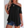 image:imagePRETTYGARDEN Womens Off the Shoulder Summer Tops Short Sleeve Tunic Blouse 2026 Casual Spring Asymmetrical Oversized TshirtsBlack