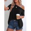 image:imagePRETTYGARDEN Womens Off the Shoulder Summer Tops Short Sleeve Tunic Blouse 2026 Casual Spring Asymmetrical Oversized TshirtsBlack