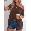 image:imagePRETTYGARDEN Womens Off the Shoulder Summer Tops Short Sleeve Tunic Blouse 2026 Casual Spring Asymmetrical Oversized TshirtsBrown