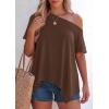 image:imagePRETTYGARDEN Womens Off the Shoulder Summer Tops Short Sleeve Tunic Blouse 2026 Casual Spring Asymmetrical Oversized TshirtsBrown