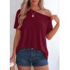 image:imagePRETTYGARDEN Womens Off the Shoulder Summer Tops Short Sleeve Tunic Blouse 2026 Casual Spring Asymmetrical Oversized TshirtsBurgundy