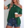 image:imagePRETTYGARDEN Womens Off the Shoulder Summer Tops Short Sleeve Tunic Blouse 2026 Casual Spring Asymmetrical Oversized TshirtsDark Green