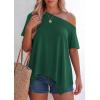image:imagePRETTYGARDEN Womens Off the Shoulder Summer Tops Short Sleeve Tunic Blouse 2026 Casual Spring Asymmetrical Oversized TshirtsDark Green
