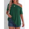 image:imagePRETTYGARDEN Womens Off the Shoulder Summer Tops Short Sleeve Tunic Blouse 2026 Casual Spring Asymmetrical Oversized TshirtsDark Green