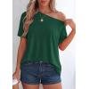 image:imagePRETTYGARDEN Womens Off the Shoulder Summer Tops Short Sleeve Tunic Blouse 2026 Casual Spring Asymmetrical Oversized TshirtsDark Green