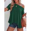 image:imagePRETTYGARDEN Womens Off the Shoulder Summer Tops Short Sleeve Tunic Blouse 2026 Casual Spring Asymmetrical Oversized TshirtsDark Green