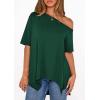 image:imagePRETTYGARDEN Womens Off the Shoulder Summer Tops Short Sleeve Tunic Blouse 2026 Casual Spring Asymmetrical Oversized TshirtsDark Green