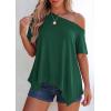 image:imagePRETTYGARDEN Womens Off the Shoulder Summer Tops Short Sleeve Tunic Blouse 2026 Casual Spring Asymmetrical Oversized TshirtsDark Green