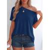 image:imagePRETTYGARDEN Womens Off the Shoulder Summer Tops Short Sleeve Tunic Blouse 2026 Casual Spring Asymmetrical Oversized TshirtsDusty Blue