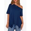 image:imagePRETTYGARDEN Womens Off the Shoulder Summer Tops Short Sleeve Tunic Blouse 2026 Casual Spring Asymmetrical Oversized TshirtsDusty Blue