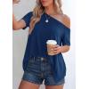 image:imagePRETTYGARDEN Womens Off the Shoulder Summer Tops Short Sleeve Tunic Blouse 2026 Casual Spring Asymmetrical Oversized TshirtsDusty Blue