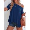 image:imagePRETTYGARDEN Womens Off the Shoulder Summer Tops Short Sleeve Tunic Blouse 2026 Casual Spring Asymmetrical Oversized TshirtsDusty Blue