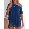 image:imagePRETTYGARDEN Womens Off the Shoulder Summer Tops Short Sleeve Tunic Blouse 2026 Casual Spring Asymmetrical Oversized TshirtsDusty Blue