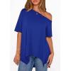 image:imagePRETTYGARDEN Womens Off the Shoulder Summer Tops Short Sleeve Tunic Blouse 2026 Casual Spring Asymmetrical Oversized TshirtsRoyal Blue