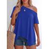 image:imagePRETTYGARDEN Womens Off the Shoulder Summer Tops Short Sleeve Tunic Blouse 2026 Casual Spring Asymmetrical Oversized TshirtsRoyal Blue