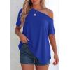 image:imagePRETTYGARDEN Womens Off the Shoulder Summer Tops Short Sleeve Tunic Blouse 2026 Casual Spring Asymmetrical Oversized TshirtsRoyal Blue