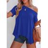 image:imagePRETTYGARDEN Womens Off the Shoulder Summer Tops Short Sleeve Tunic Blouse 2026 Casual Spring Asymmetrical Oversized TshirtsRoyal Blue