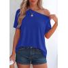 image:imagePRETTYGARDEN Womens Off the Shoulder Summer Tops Short Sleeve Tunic Blouse 2026 Casual Spring Asymmetrical Oversized TshirtsRoyal Blue