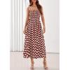 image:imagePRETTYGARDEN Womens Polka Dot Dress 2026 Summer Spaghetti Strap Smocked Sundress Beach Vacation Wedding Guest Midi DressesBrown