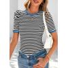 image:imagePRETTYGARDEN Womens Puff Short Sleeve Summer Tops 2026 Casual Ribbed Knit Work Basic Tees Crewneck Spring Striped T ShirtsBlack