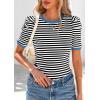 image:imagePRETTYGARDEN Womens Puff Short Sleeve Summer Tops 2026 Casual Ribbed Knit Work Basic Tees Crewneck Spring Striped T ShirtsBlack