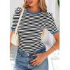 image:imagePRETTYGARDEN Womens Puff Short Sleeve Summer Tops 2026 Casual Ribbed Knit Work Basic Tees Crewneck Spring Striped T ShirtsBlack