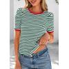 image:imagePRETTYGARDEN Womens Puff Short Sleeve Summer Tops 2026 Casual Ribbed Knit Work Basic Tees Crewneck Spring Striped T ShirtsGreen