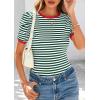 image:imagePRETTYGARDEN Womens Puff Short Sleeve Summer Tops 2026 Casual Ribbed Knit Work Basic Tees Crewneck Spring Striped T ShirtsGreen