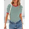 image:imagePRETTYGARDEN Womens Puff Short Sleeve Summer Tops 2026 Casual Ribbed Knit Work Basic Tees Crewneck Spring Striped T ShirtsGreen