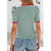 image:imagePRETTYGARDEN Womens Puff Short Sleeve Summer Tops 2026 Casual Ribbed Knit Work Basic Tees Crewneck Spring Striped T ShirtsGreen