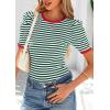 image:imagePRETTYGARDEN Womens Puff Short Sleeve Summer Tops 2026 Casual Ribbed Knit Work Basic Tees Crewneck Spring Striped T ShirtsGreen