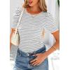 image:imagePRETTYGARDEN Womens Puff Short Sleeve Summer Tops 2026 Casual Ribbed Knit Work Basic Tees Crewneck Spring Striped T ShirtsGrey