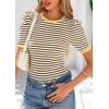 image:imagePRETTYGARDEN Womens Puff Short Sleeve Summer Tops 2026 Casual Ribbed Knit Work Basic Tees Crewneck Spring Striped T ShirtsKhaki