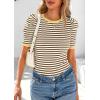 image:imagePRETTYGARDEN Womens Puff Short Sleeve Summer Tops 2026 Casual Ribbed Knit Work Basic Tees Crewneck Spring Striped T ShirtsKhaki