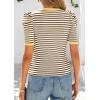 image:imagePRETTYGARDEN Womens Puff Short Sleeve Summer Tops 2026 Casual Ribbed Knit Work Basic Tees Crewneck Spring Striped T ShirtsKhaki