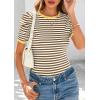 image:imagePRETTYGARDEN Womens Puff Short Sleeve Summer Tops 2026 Casual Ribbed Knit Work Basic Tees Crewneck Spring Striped T ShirtsKhaki