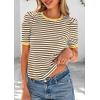 image:imagePRETTYGARDEN Womens Puff Short Sleeve Summer Tops 2026 Casual Ribbed Knit Work Basic Tees Crewneck Spring Striped T ShirtsKhaki